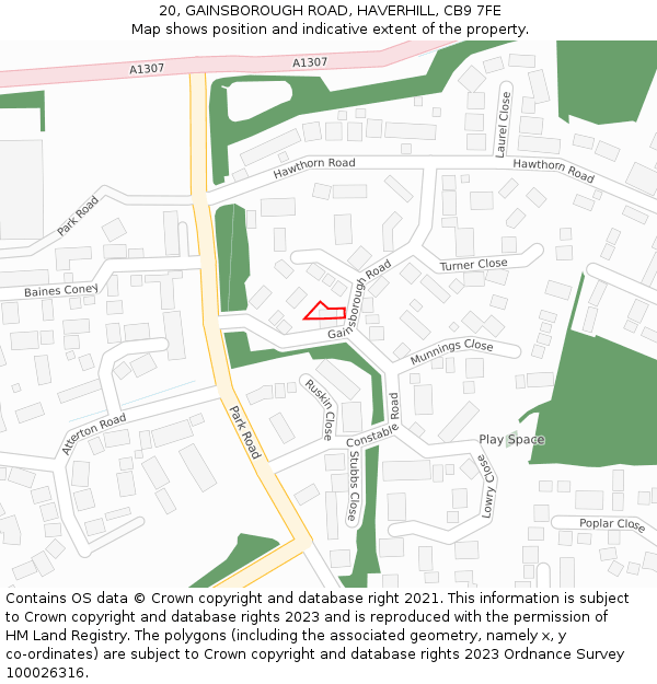 20, GAINSBOROUGH ROAD, HAVERHILL, CB9 7FE: Location map and indicative extent of plot