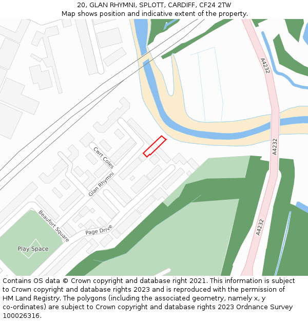 20, GLAN RHYMNI, SPLOTT, CARDIFF, CF24 2TW: Location map and indicative extent of plot