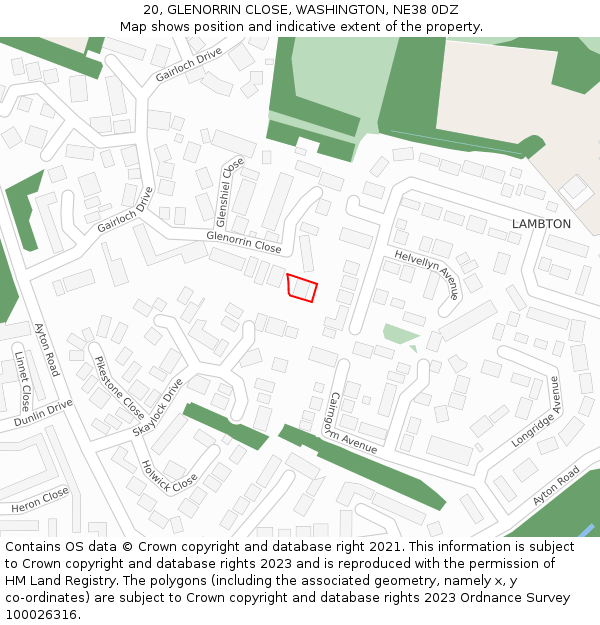 20, GLENORRIN CLOSE, WASHINGTON, NE38 0DZ: Location map and indicative extent of plot