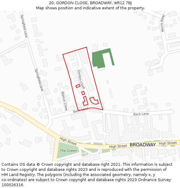 20, GORDON CLOSE, BROADWAY, WR12 7BJ: Location map and indicative extent of plot