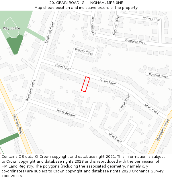 20, GRAIN ROAD, GILLINGHAM, ME8 0NB: Location map and indicative extent of plot