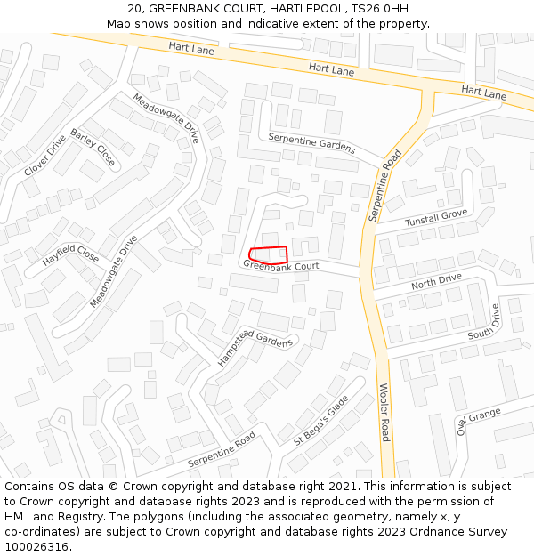 20, GREENBANK COURT, HARTLEPOOL, TS26 0HH: Location map and indicative extent of plot