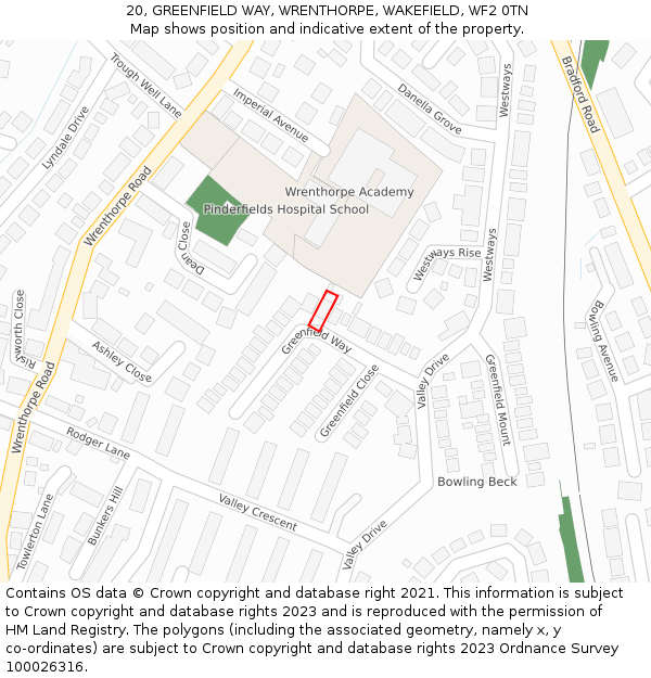 20, GREENFIELD WAY, WRENTHORPE, WAKEFIELD, WF2 0TN: Location map and indicative extent of plot