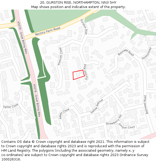 20, GURSTON RISE, NORTHAMPTON, NN3 5HY: Location map and indicative extent of plot