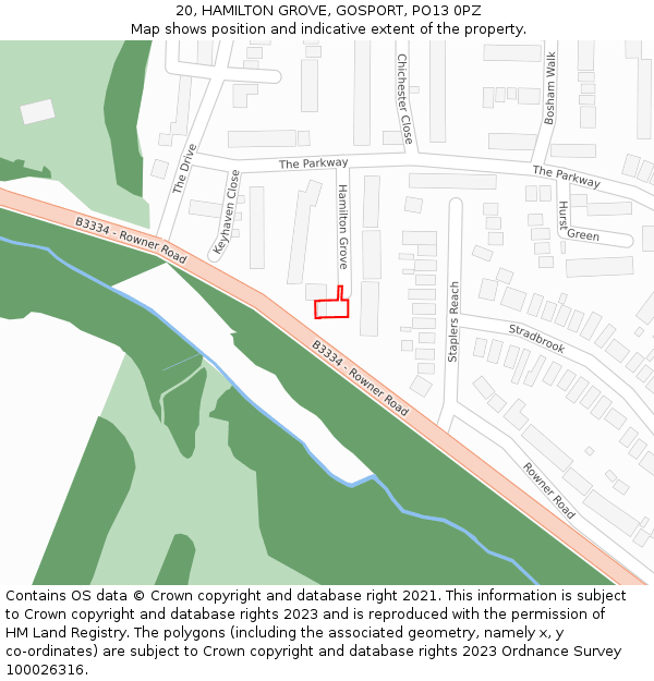 20, HAMILTON GROVE, GOSPORT, PO13 0PZ: Location map and indicative extent of plot