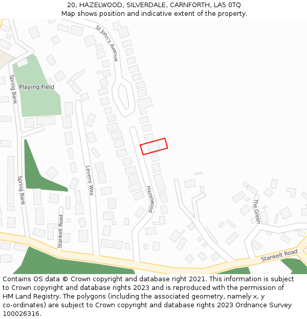 20, HAZELWOOD, SILVERDALE, CARNFORTH, LA5 0TQ: Location map and indicative extent of plot