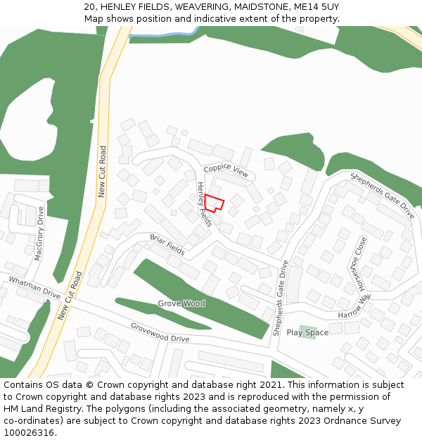 20, HENLEY FIELDS, WEAVERING, MAIDSTONE, ME14 5UY: Location map and indicative extent of plot