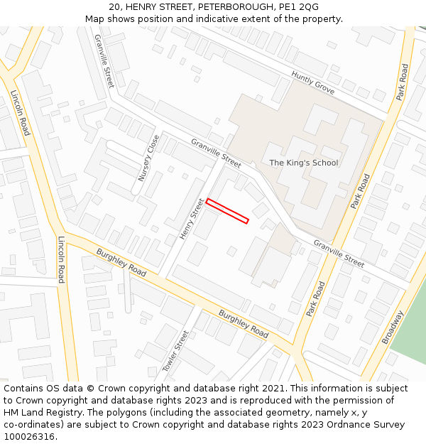 20, HENRY STREET, PETERBOROUGH, PE1 2QG: Location map and indicative extent of plot