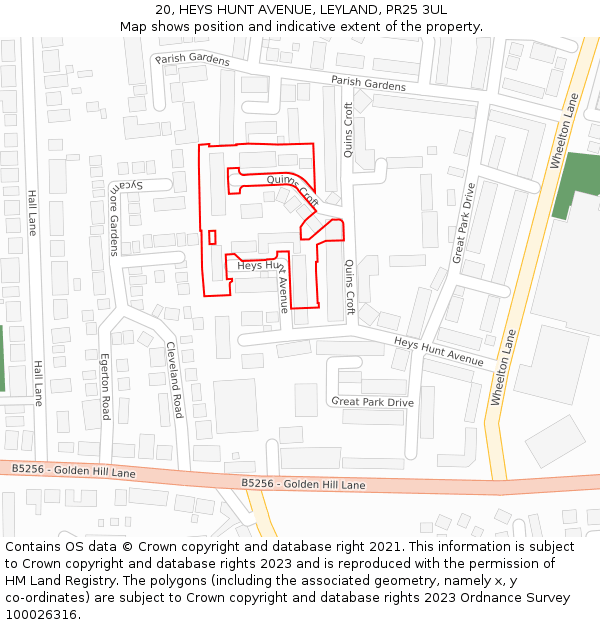 20, HEYS HUNT AVENUE, LEYLAND, PR25 3UL: Location map and indicative extent of plot