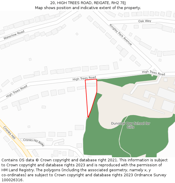 20, HIGH TREES ROAD, REIGATE, RH2 7EJ: Location map and indicative extent of plot