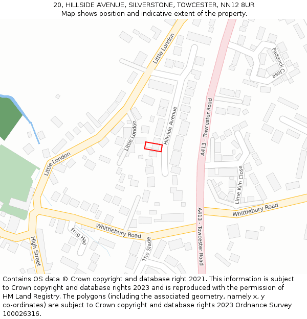 20, HILLSIDE AVENUE, SILVERSTONE, TOWCESTER, NN12 8UR: Location map and indicative extent of plot