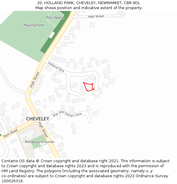 20, HOLLAND PARK, CHEVELEY, NEWMARKET, CB8 9DL: Location map and indicative extent of plot