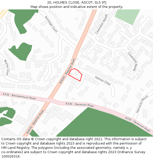 20, HOLMES CLOSE, ASCOT, SL5 9TJ: Location map and indicative extent of plot