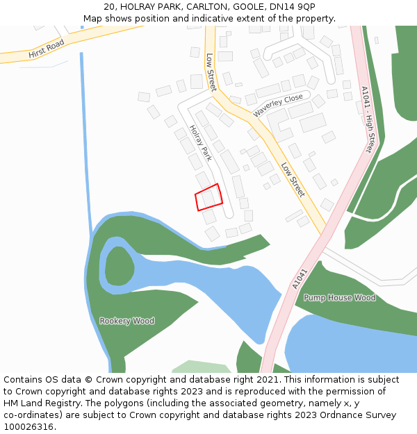 20, HOLRAY PARK, CARLTON, GOOLE, DN14 9QP: Location map and indicative extent of plot