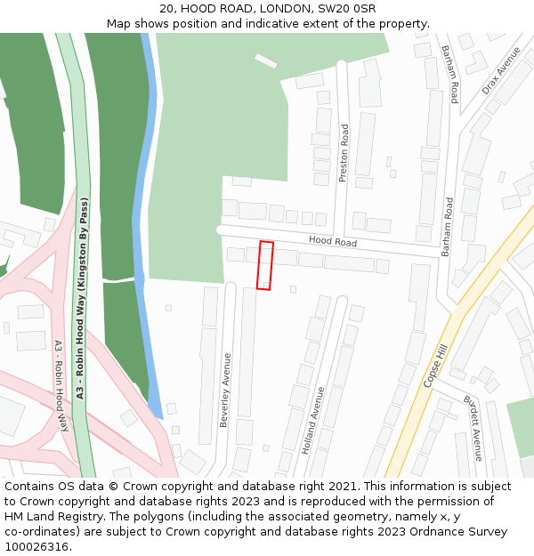 20, HOOD ROAD, LONDON, SW20 0SR: Location map and indicative extent of plot