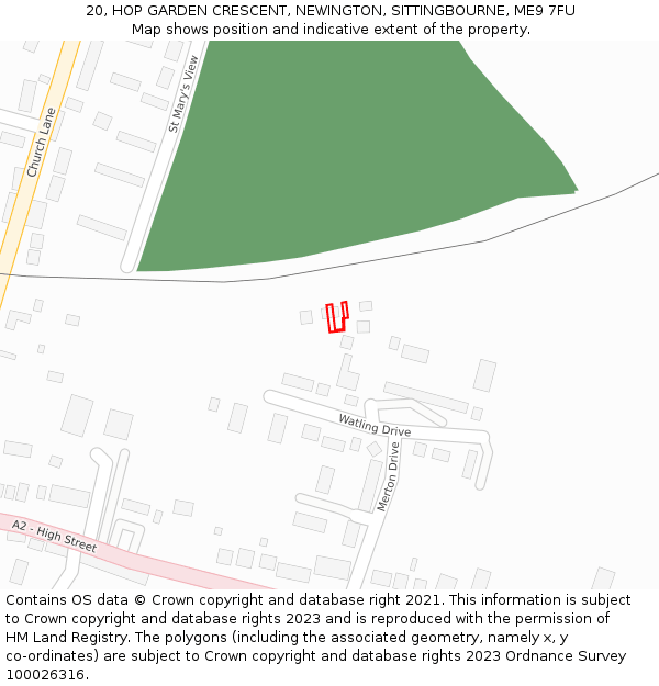 20, HOP GARDEN CRESCENT, NEWINGTON, SITTINGBOURNE, ME9 7FU: Location map and indicative extent of plot