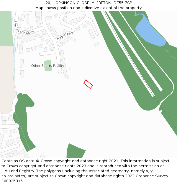 20, HOPKINSON CLOSE, ALFRETON, DE55 7SP: Location map and indicative extent of plot