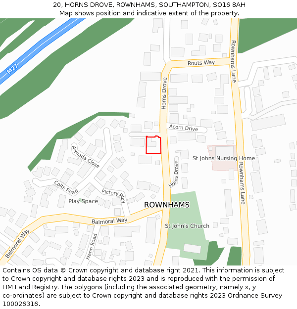 20, HORNS DROVE, ROWNHAMS, SOUTHAMPTON, SO16 8AH: Location map and indicative extent of plot