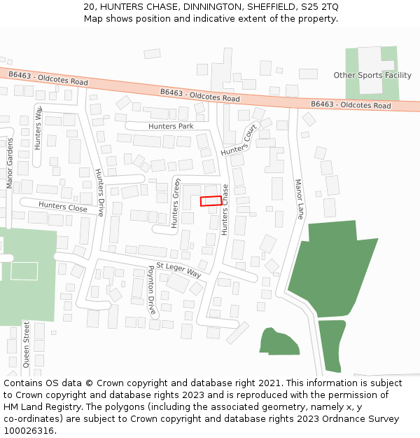 20, HUNTERS CHASE, DINNINGTON, SHEFFIELD, S25 2TQ: Location map and indicative extent of plot