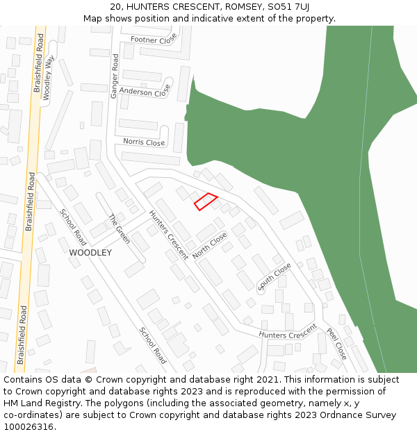 20, HUNTERS CRESCENT, ROMSEY, SO51 7UJ: Location map and indicative extent of plot