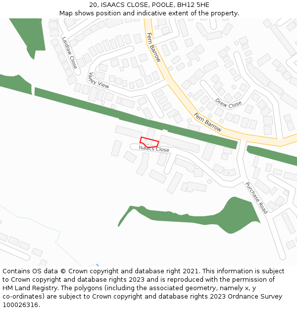 20, ISAACS CLOSE, POOLE, BH12 5HE: Location map and indicative extent of plot