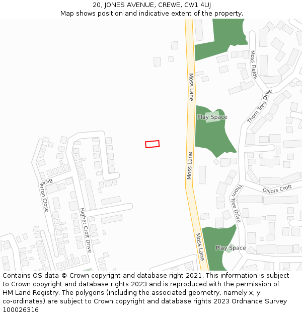 20, JONES AVENUE, CREWE, CW1 4UJ: Location map and indicative extent of plot