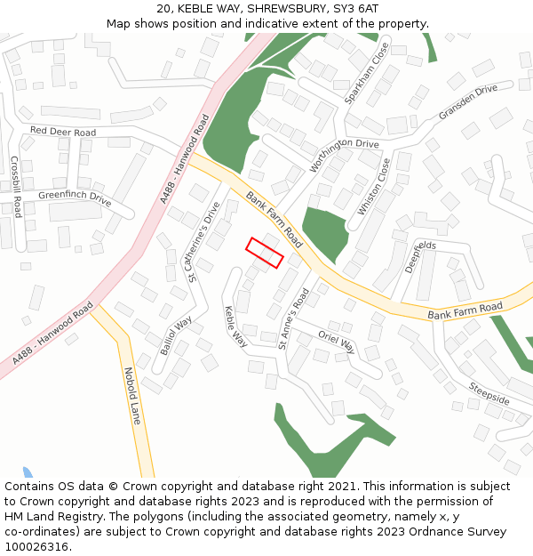 20, KEBLE WAY, SHREWSBURY, SY3 6AT: Location map and indicative extent of plot