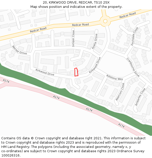 20, KIRKWOOD DRIVE, REDCAR, TS10 2SX: Location map and indicative extent of plot