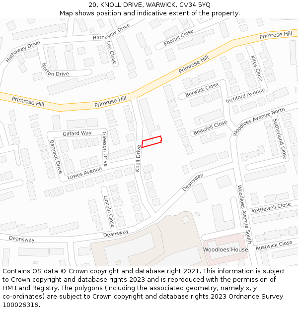 20, KNOLL DRIVE, WARWICK, CV34 5YQ: Location map and indicative extent of plot