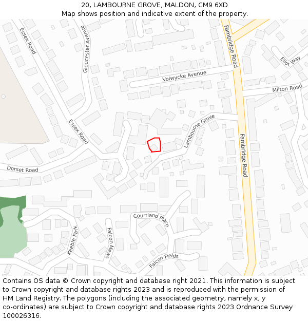 20, LAMBOURNE GROVE, MALDON, CM9 6XD: Location map and indicative extent of plot