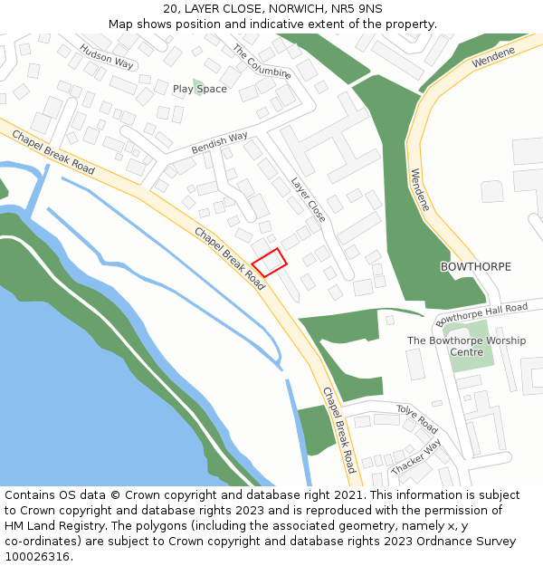 20, LAYER CLOSE, NORWICH, NR5 9NS: Location map and indicative extent of plot