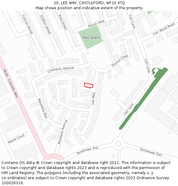 20, LEE WAY, CASTLEFORD, WF10 4TQ: Location map and indicative extent of plot