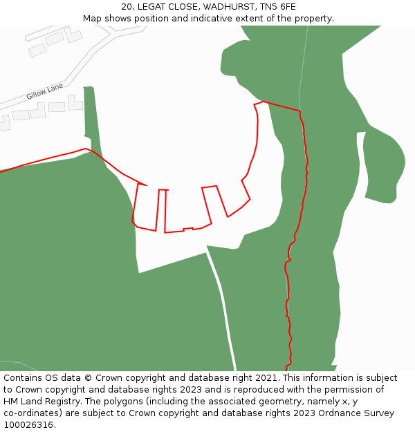 20, LEGAT CLOSE, WADHURST, TN5 6FE: Location map and indicative extent of plot