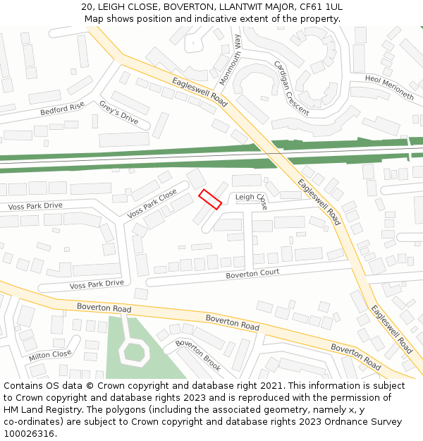 20, LEIGH CLOSE, BOVERTON, LLANTWIT MAJOR, CF61 1UL: Location map and indicative extent of plot