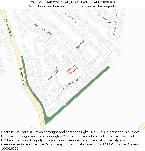 20, LONG BARROW DRIVE, NORTH WALSHAM, NR28 9YA: Location map and indicative extent of plot