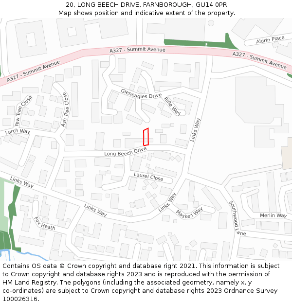 20, LONG BEECH DRIVE, FARNBOROUGH, GU14 0PR: Location map and indicative extent of plot