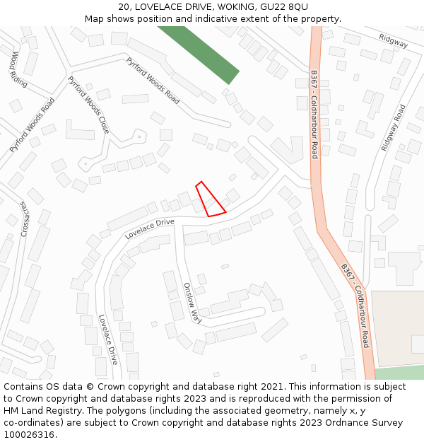 20, LOVELACE DRIVE, WOKING, GU22 8QU: Location map and indicative extent of plot