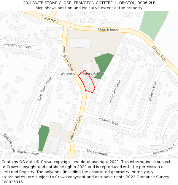 20, LOWER STONE CLOSE, FRAMPTON COTTERELL, BRISTOL, BS36 2LE: Location map and indicative extent of plot