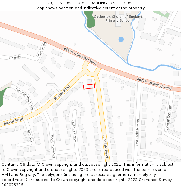 20, LUNEDALE ROAD, DARLINGTON, DL3 9AU: Location map and indicative extent of plot