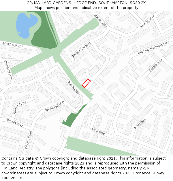 20, MALLARD GARDENS, HEDGE END, SOUTHAMPTON, SO30 2XJ: Location map and indicative extent of plot