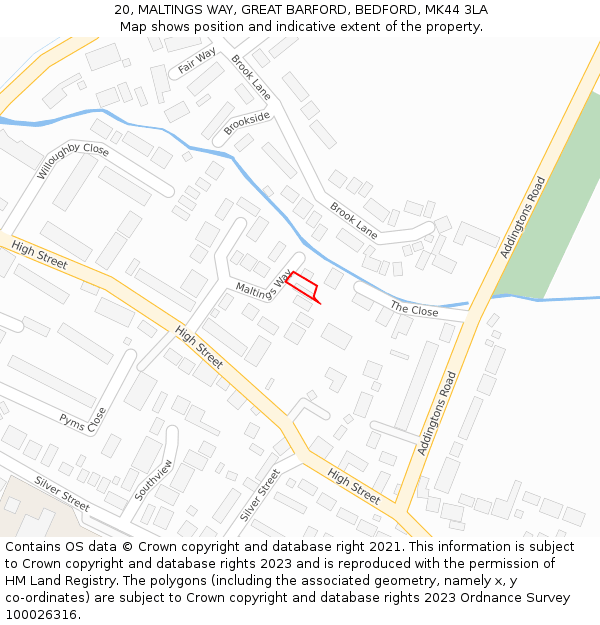 20, MALTINGS WAY, GREAT BARFORD, BEDFORD, MK44 3LA: Location map and indicative extent of plot