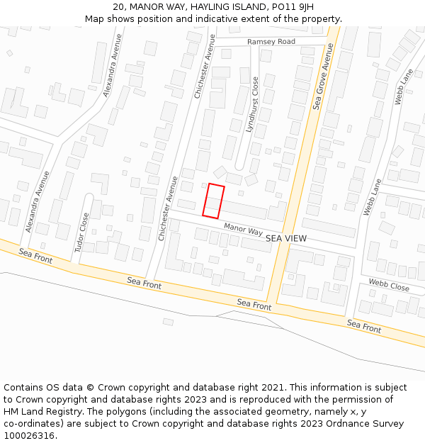 20, MANOR WAY, HAYLING ISLAND, PO11 9JH: Location map and indicative extent of plot