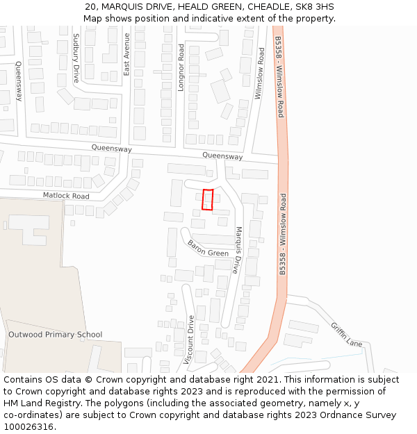 20, MARQUIS DRIVE, HEALD GREEN, CHEADLE, SK8 3HS: Location map and indicative extent of plot