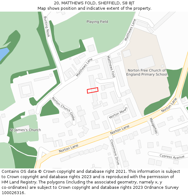 20, MATTHEWS FOLD, SHEFFIELD, S8 8JT: Location map and indicative extent of plot