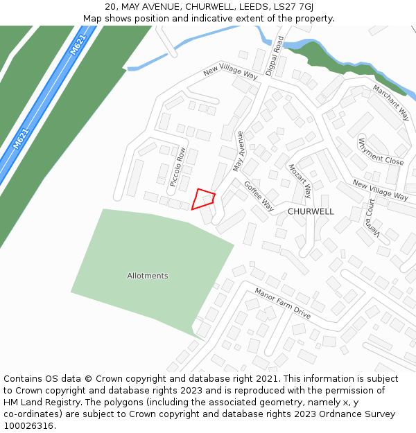 20, MAY AVENUE, CHURWELL, LEEDS, LS27 7GJ: Location map and indicative extent of plot