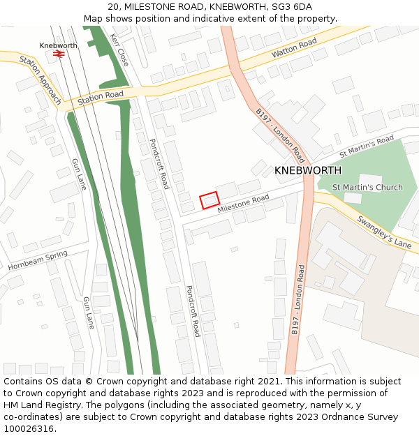 20, MILESTONE ROAD, KNEBWORTH, SG3 6DA: Location map and indicative extent of plot