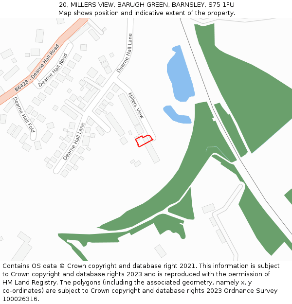 20, MILLERS VIEW, BARUGH GREEN, BARNSLEY, S75 1FU: Location map and indicative extent of plot