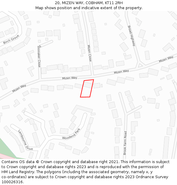 20, MIZEN WAY, COBHAM, KT11 2RH: Location map and indicative extent of plot