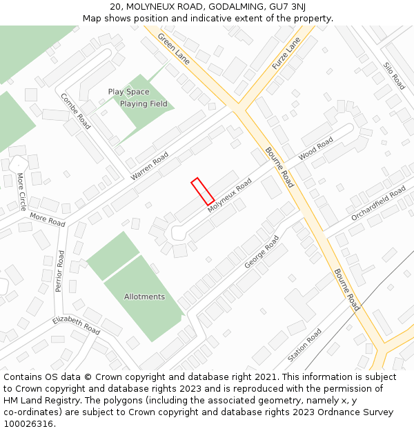 20, MOLYNEUX ROAD, GODALMING, GU7 3NJ: Location map and indicative extent of plot