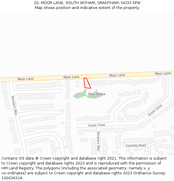 20, MOOR LANE, SOUTH WITHAM, GRANTHAM, NG33 5PW: Location map and indicative extent of plot